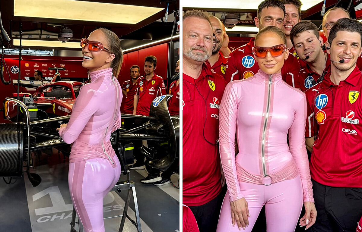 Jennifer Lopez pozuje w różowym obcisłym stroju w garażu Ferrari, a fani zauważają niezręczny szczegół Jennifer Lopez pozuje w różowym obcisłym stroju w garażu Ferrari, a fani zauważają niezręczny szczegół