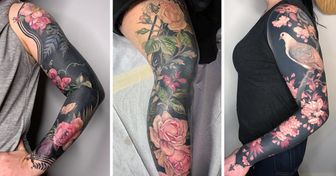 Artystka pokrywa ciała klientów kwiecistymi tatuażami, które wyglądają jak eleganckie ubrania