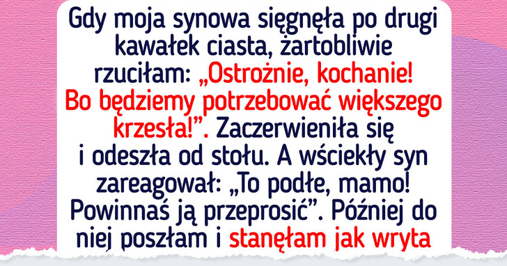Wygłosiłam niewinny komentarz na temat wagi mojej synowej — teraz jestem czarną owcą w rodzinie