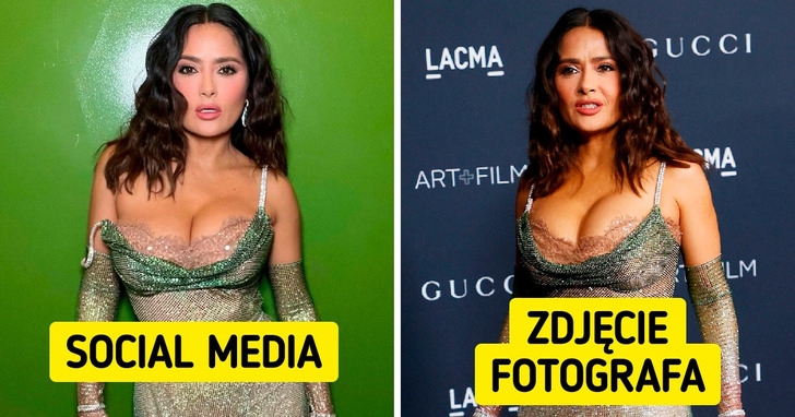 15 porównań zdjęć celebrytów z mediów społecznościowych i czerwonego dywanu
