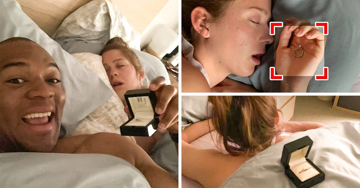 Mężczyzna ukradkiem pokazywał pierścionek zaręczynowy na zdjęciach z narzeczoną miesiąc przed oficjalnymi oświadczynami